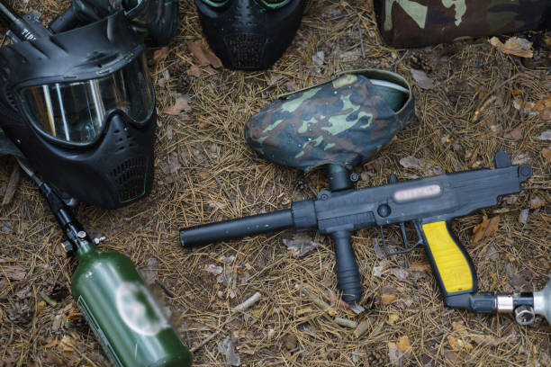 Paintball. Charge the weapon. Helmet for paintball