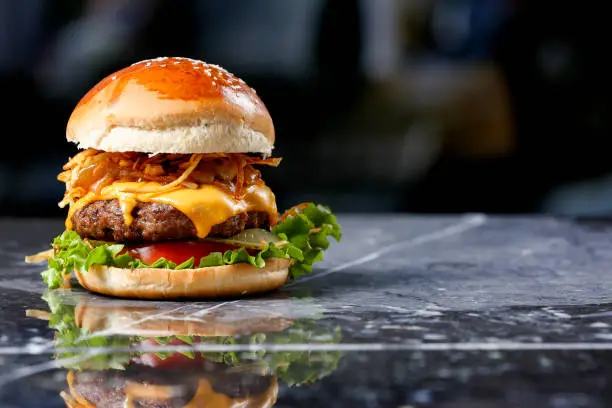 Photo of Homemade Hamburger on marble Background