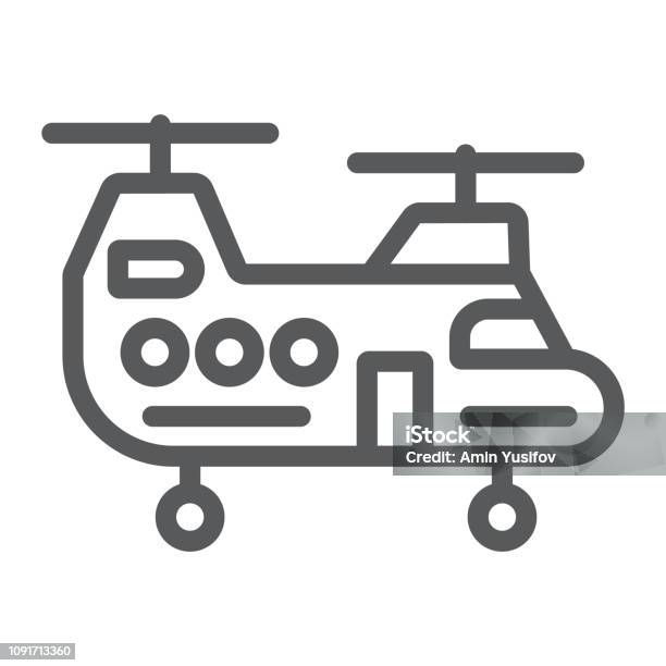 Military Helicopter Line Icon Military And Vehicle Chopper Sign Vector Graphics A Linear Pattern On A White Background Stock Illustration - Download Image Now