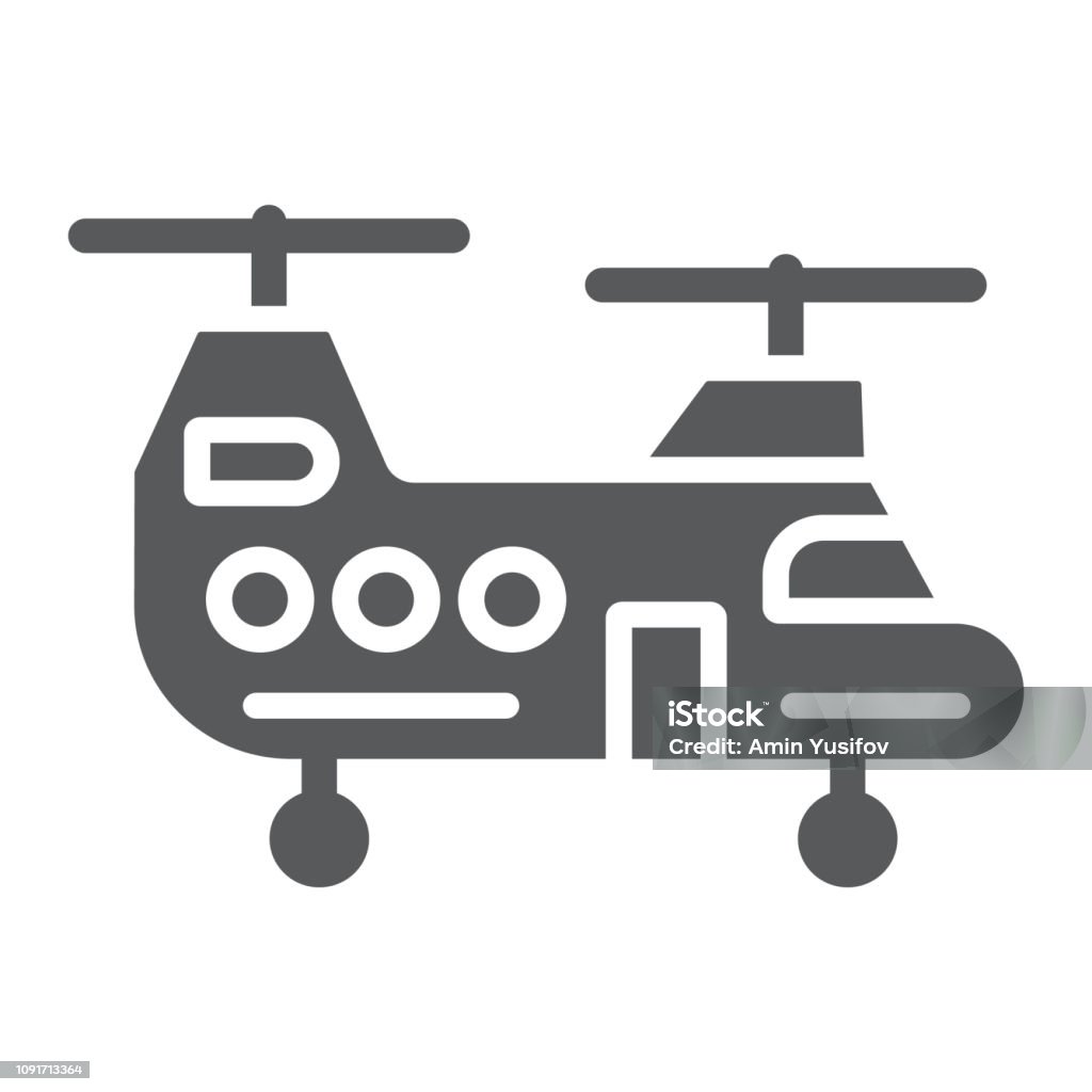 Military helicopter glyph icon, military and vehicle, chopper sign, vector graphics, a solid pattern on a white background. Military helicopter glyph icon, military and vehicle, chopper sign, vector graphics, a solid pattern on a white background, eps 10. Art stock vector