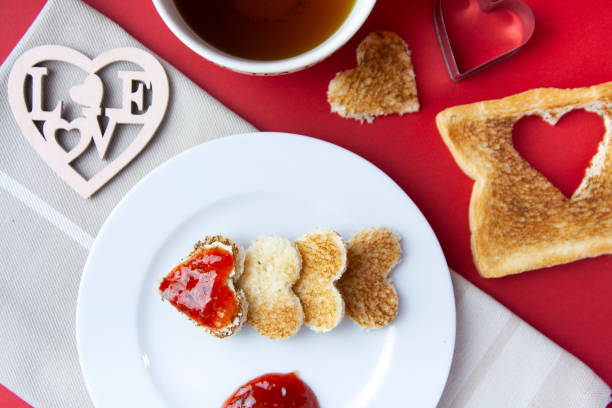 istock Cenital view of romantic breackfast with toast and jam 1091715744