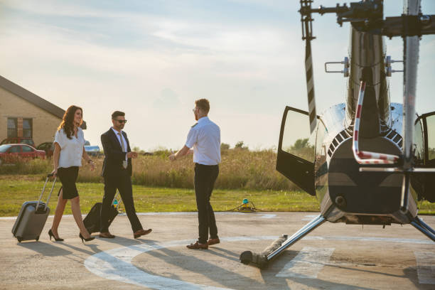 istock Chopper pilot reaching for handshake, welcoming passengers 1091719316