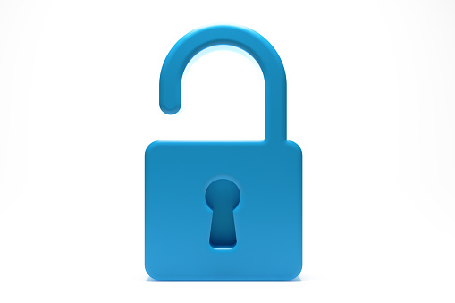 Blue lock icon on white. With clipping path