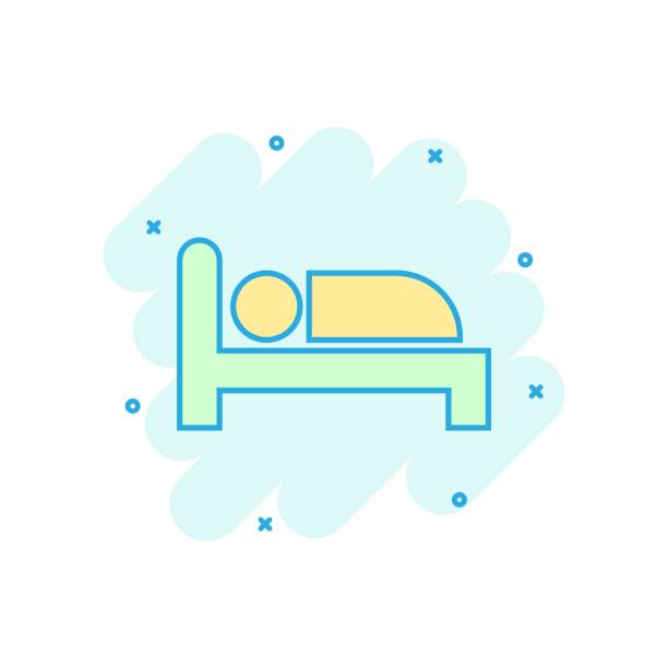 ilustraciones, imágenes clip art, dibujos animados e iconos de stock de icono de la cama en estilo cómic. pictograma de dormitorio vector de dibujos animados ilustración del sueño. efecto de salpicadura de sofá negocios concepto de relax. - 16611