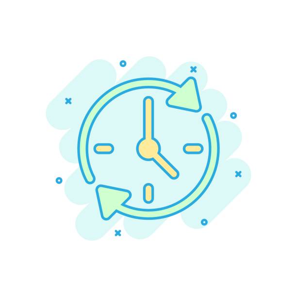 uhr countdown-symbol im comic-stil. zeitchronometer vektor cartoon illustration piktogramm. uhr business konzept splash effekt. - 16712 stock-grafiken, -clipart, -cartoons und -symbole