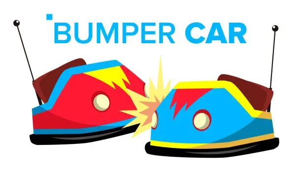 Vector illustration of Bumper Car Vector. Attraction Hotroad Amusement Park. Bumps. Isolated Flat Cartoon Illustration