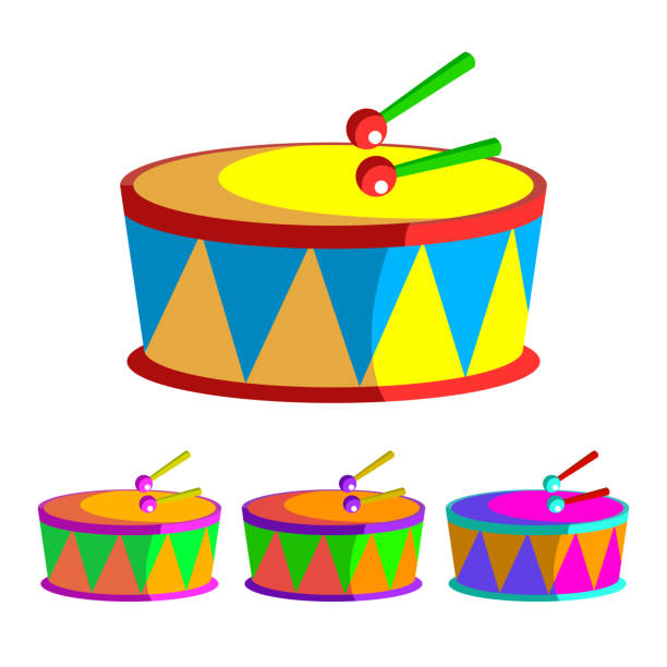 ilustraciones, imágenes clip art, dibujos animados e iconos de stock de tambor de vector. juguete de los niños. símbolo del ritmo. instrumento de la música. aislado plano dibujos animados ilustración - samba dancing audio