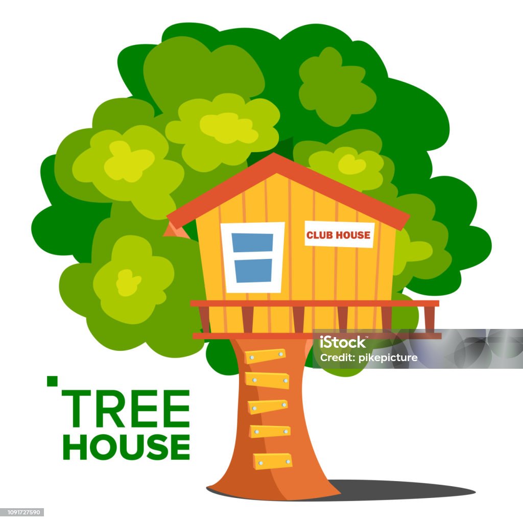 Tree House Vector. Children Playground. House On Tree. Wooden Cabin For Kids. Isolated Flat Cartoon Illustration Tree House Vector. Children Playground. House On Tree. Wooden Cabin For Kids. Isolated Cartoon Illustration Tree House stock vector