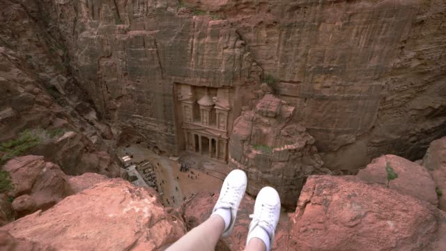 Scenic view  of Al-Khazneh in Petra from above