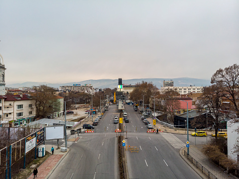 PLOVDIV, BULGARIA - JANUARY 05, 2019 - Main tower and stage for the opening event of European Capital of Culture - Plovdiv 2019. The process of building the structure on the boulevard