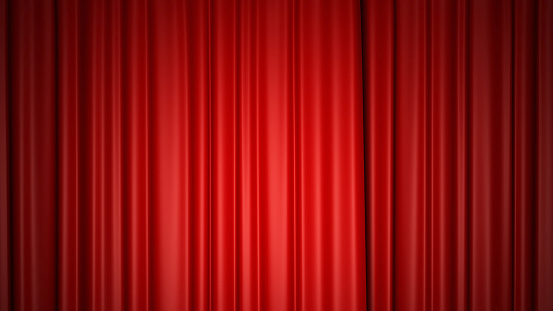 Cortinas de seda rojos brillantes en el escenario. Render 3D. photo