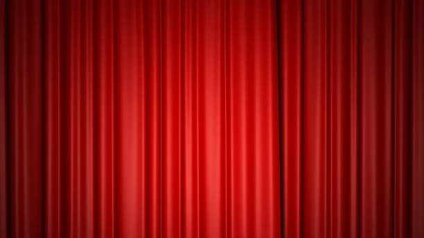 ステージに光沢のある赤いシルクのカーテン。3 d レンダリング。 - カーテン ストックフォトと画像