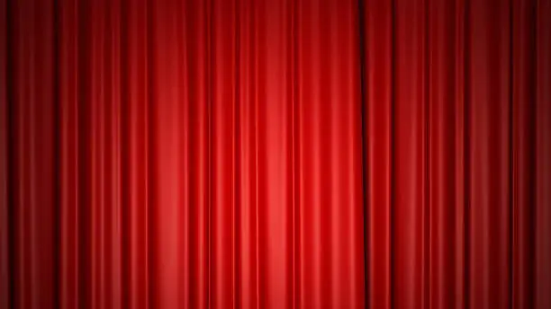 Shiny red silk curtains on stage. 3d rendering.