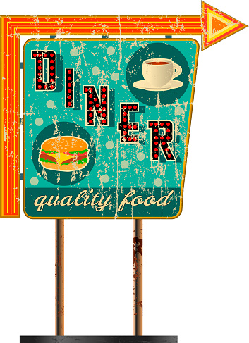 vintage super grunge diner sign, retro style, vector illustration fictional artwork