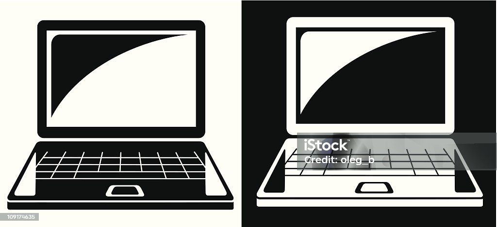 Two images of cartoon laptops in black and white Laptop icon Black And White stock vector