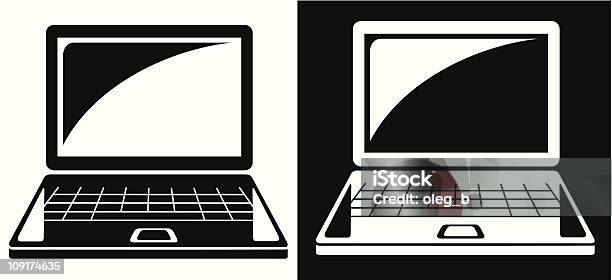 Two Images Of Cartoon Laptops In Black And White Stock Illustration - Download Image Now - Black And White, Black Color, Clip Art