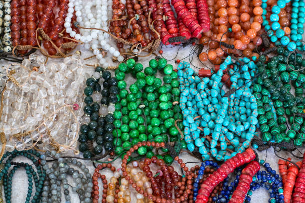 istock Multi-colored bracelet made of quartz, rubies, malachite and turquoise beads. 1091749736