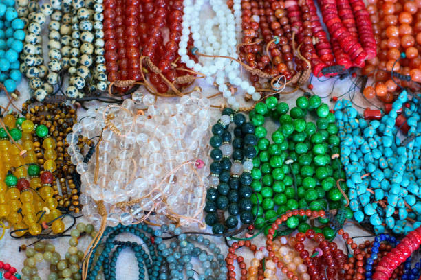 istock Multi-colored bracelet made of quartz, rubies, malachite and turquoise beads. 1091749788