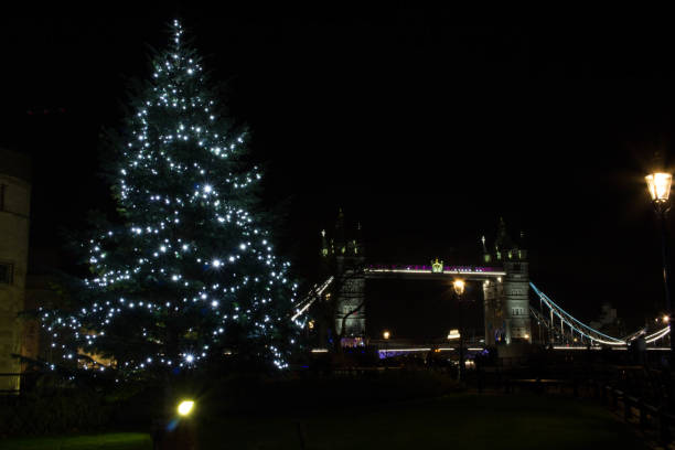 istock Tower Bridge and Christmas tree at night 1091752054