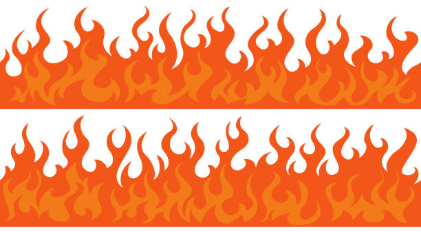 Fire flame frame borders Cartoon fire flame frame borders. Seamless orange fire border flame borders stock illustrations