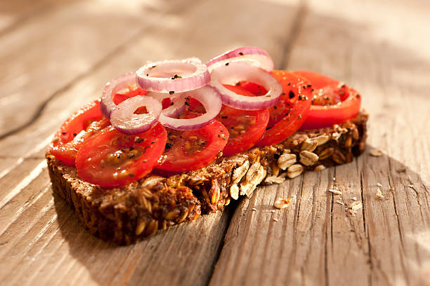 Bread with tomatoes stock photo