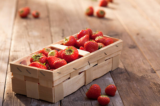 Basket of strawberries stock photo