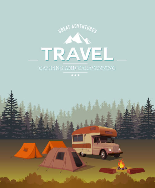 Great Adventures Camping and caravanning camping illustrations stock illustrations