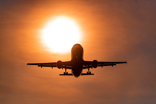 Plane with passengers lands on a sunny day