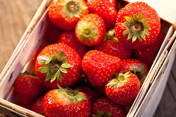 Basket of strawberries stock photo