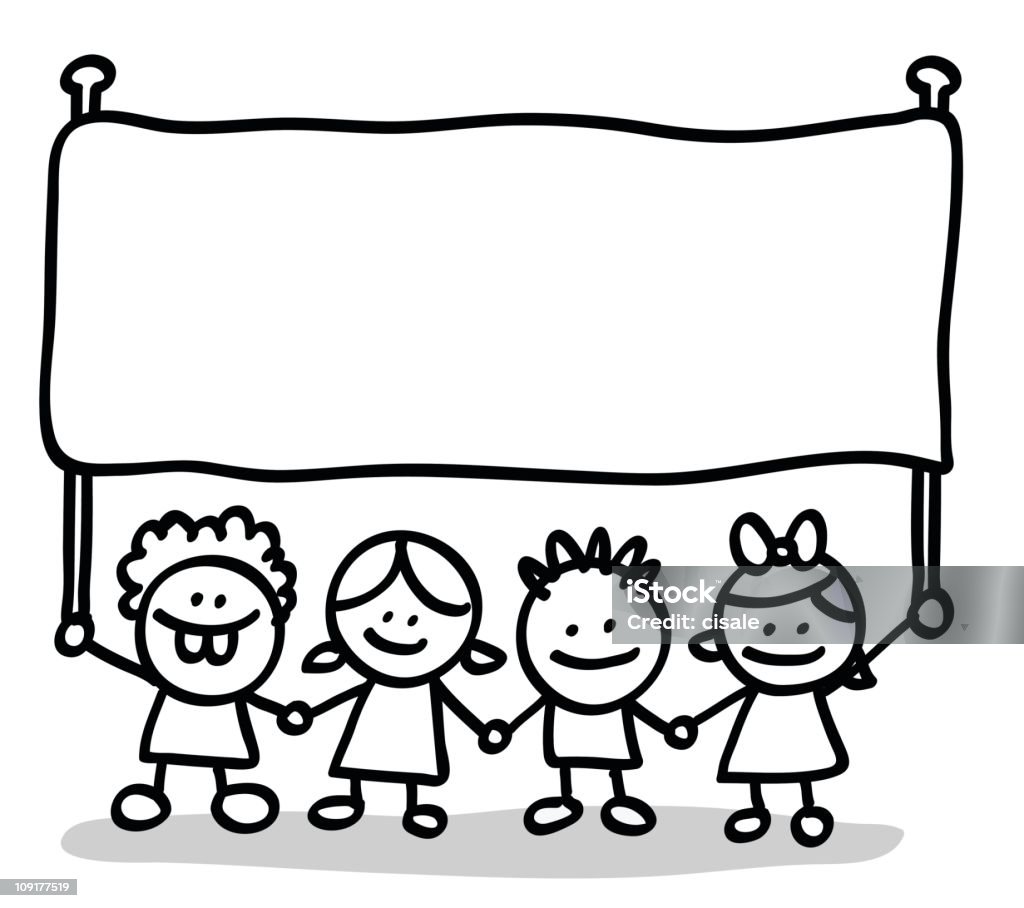 happy little kid friends holding empty blank banner cartoon illustration Please check my other kids cartoons below. Child stock vector