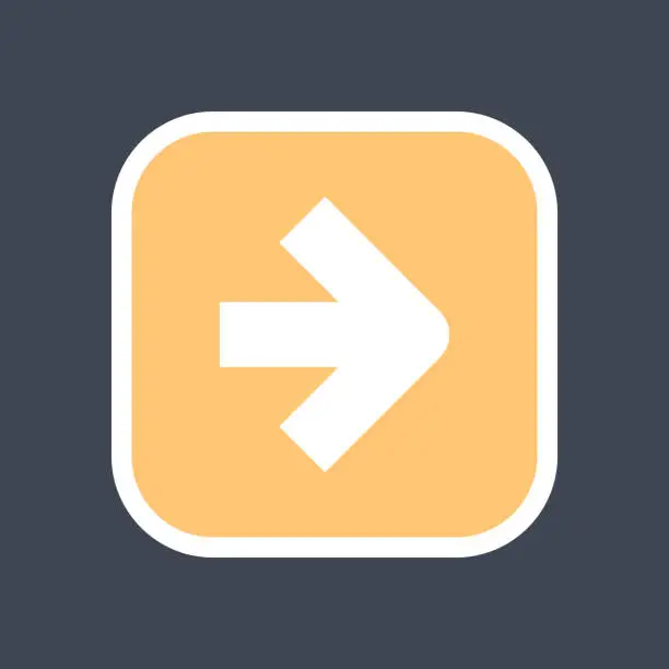 Vector illustration of Arrow sign in a square icon. Colored button is created in flat style. The design graphic element is saved as a vector illustration in the EPS file format.