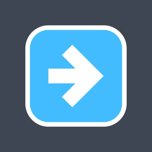 Vector illustration of Arrow sign in a square icon. Colored button is created in flat style. The design graphic element is saved as a vector illustration in the EPS file format.