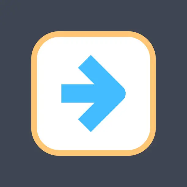 Vector illustration of Arrow sign in a square icon. Colored button is created in flat style. The design graphic element is saved as a vector illustration in the EPS file format.