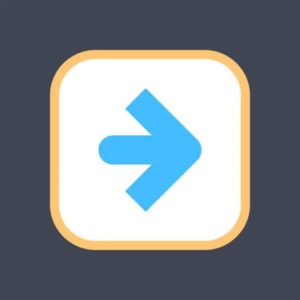Vector illustration of Arrow sign in a square icon. Colored button is created in flat style. The design graphic element is saved as a vector illustration in the EPS file format.