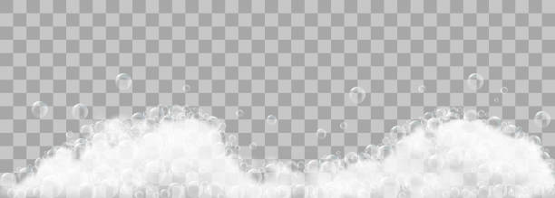 Soap foam and bubbles on transparent background. Vector illustration Soap foam and bubbles on transparent background. Vector illustration bathtub stock illustrations
