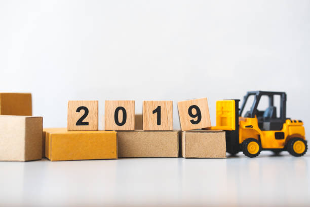 istock Miniature forklift vehicle lifting year 2019 1091783272