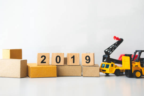 istock Wooden year 2019 on cardboard boxes 1091783276
