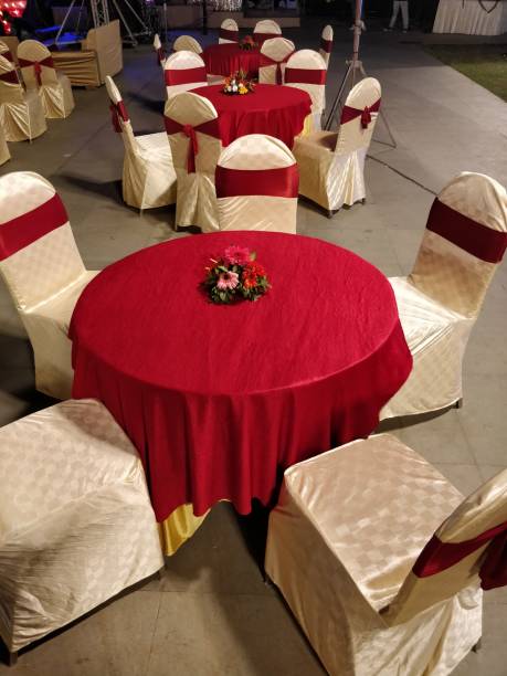 istock Garden party setup with tables, chairs 1091785194