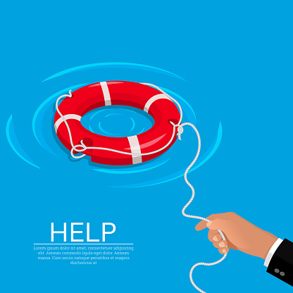 The hand throws a lifebuoy. Concept of the help in a disastrous situation.3D. An isometric illustration in flat style. Elements for design.