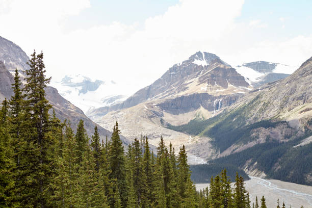 istock River Running Through Wooded Valley Between Snowy Mountains In Alaska 1091790112