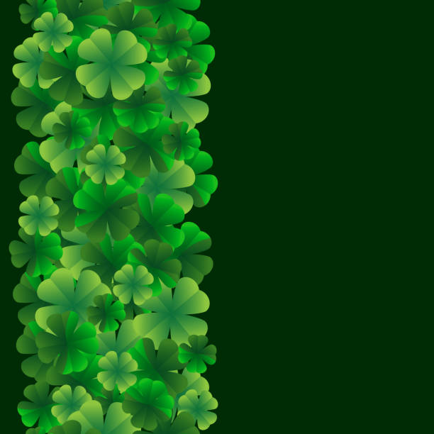 Seamless border, bright leaves of clover. Template. St. Patrick's Day design element. Vector graphics. vector, background, day, seamless, clover, leaf, border, green, spring, design, floral, ireland, irish, luck, nature, symbol, patrick, pattern, decoration, illustration, celtic, holiday, plant, culture, grass, ornament, traditional, hat, lucky, transparent, four, cloverleaf, sign, tradition, festival, icon, st patricks day, field, decorative, party, art, isolated, greeting, banner, foliage, st. patricks day, texture, quatrefoil, vertical irish birthday blessing stock illustrations