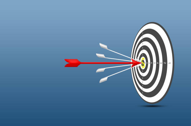 istock business strategy concept background red arrow stuck through white arrow target on center dart board. creative design leadership. 1091797382