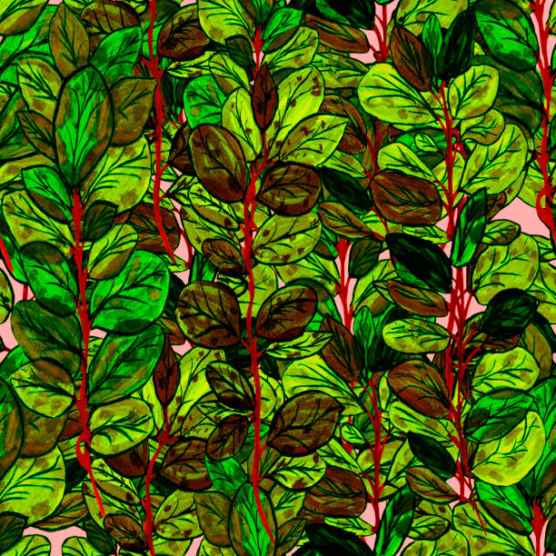 istock branches with light green and dark green leaves on a pink background painted by hand 1091797836