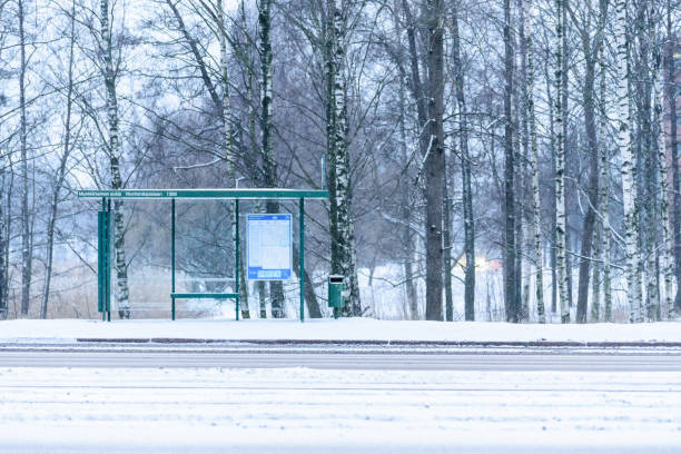 istock Bus stop with forest and heavy snow background at Helsinki, Finland. 1091801722