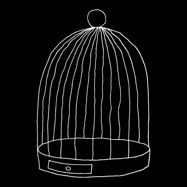 birdcage 흰�색 배경에 고립입니다. 스케치 드로잉 브러시 및 잉크와 함께 그려 했다. - prison cartoon vector illustration and painting stock illustrations