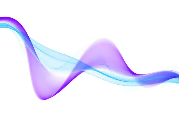 Photo of Abstract Neon Ultra Violet Light Blue Wave on White Background Transparent Colored Wavy Ribbon