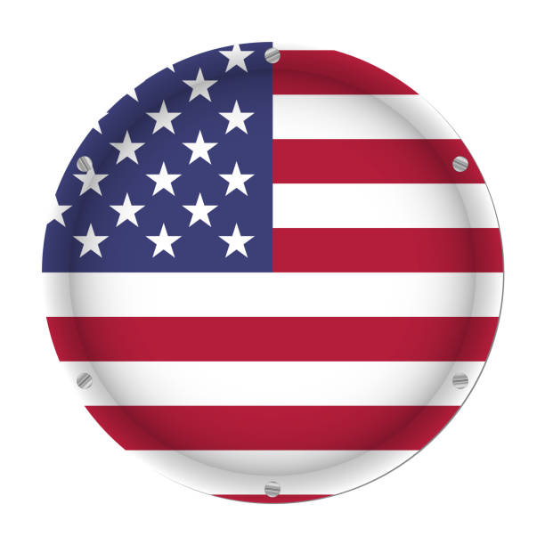 istock round metallic flag of USA with screws 1091818338