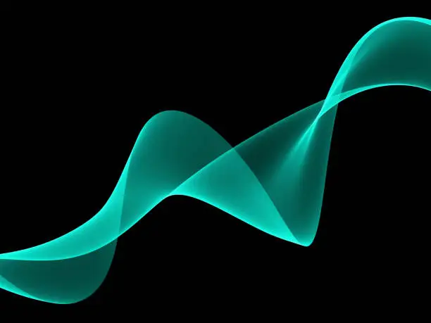 Photo of Abstract Neon Teal Blue Ribbon on Black Background Transparent Bright Wave