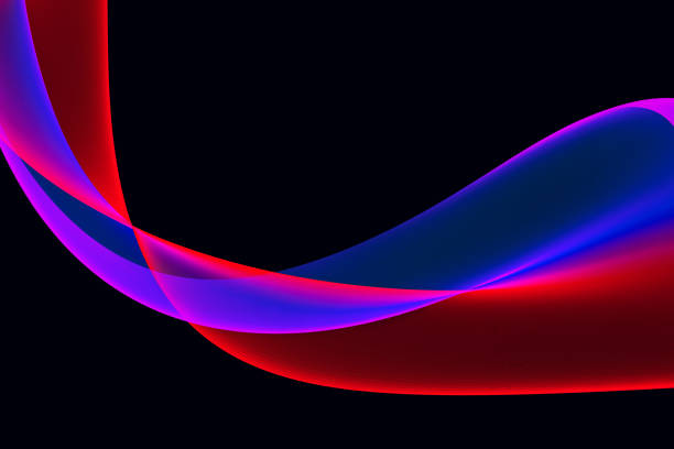 Colorful Neon Wave on Black background Abstract Bright Multi Colored Ribbon Raster Wavy Transparent Pattern Design template for presentation, flyer, business card, poster, brochure, banner Copy space, Isolated