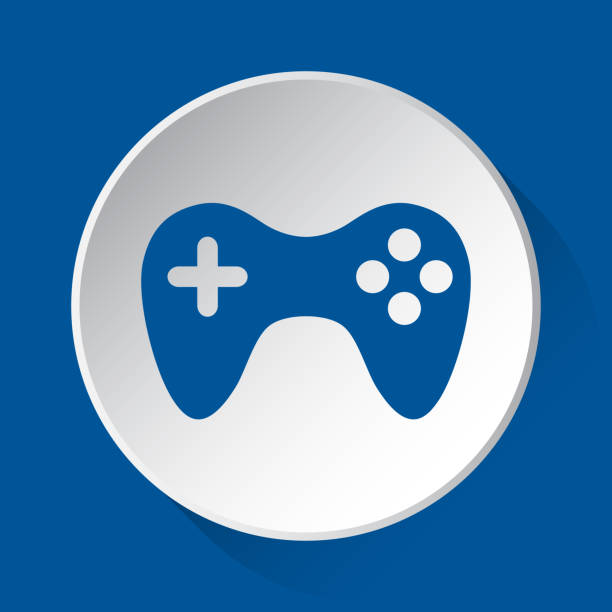 gamepad - prosta niebieska ikona na białym przycisku - three dimensional shape joystick gamepad computer icon stock illustrations
